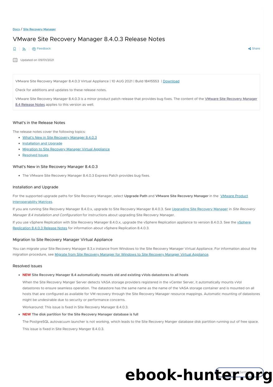 VMware Site Recovery Manager 8.4.0.3 Release Notes by Unknown
