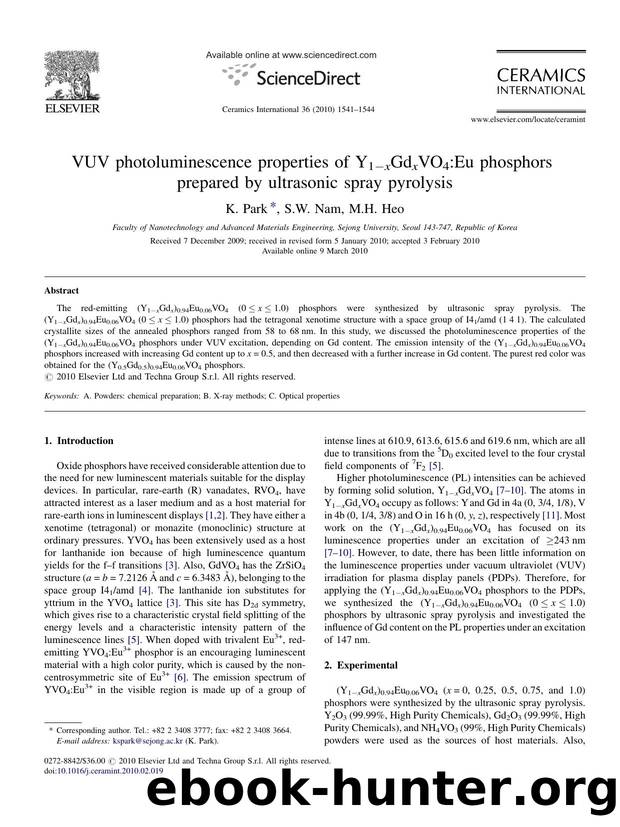 VUV photoluminescence properties of Y1Ã¢ËâxGdxVO4:Eu phosphors prepared by ultrasonic spray pyrolysis by K. Park; S.W. Nam; M.H. Heo