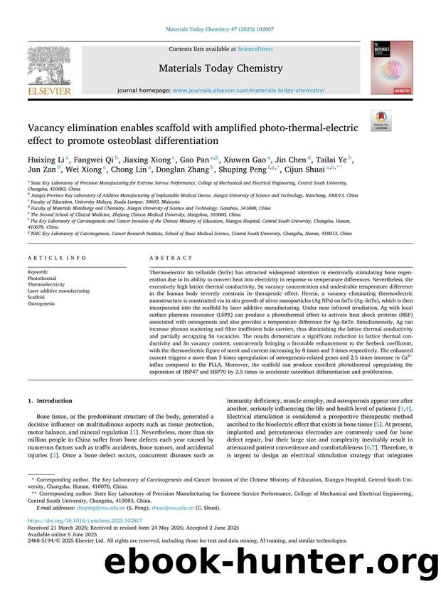 Vacancy elimination enables scaffold with amplified photo-thermal-electric effect to promote osteoblast differentiation by unknow