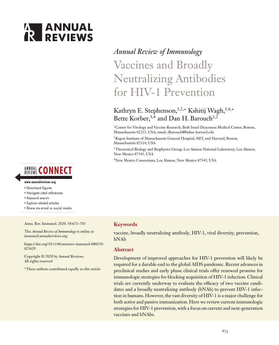 Vaccines and Broadly Neutralizing Antibodies for HIV-1 Prevention by Kathryn E. Stephenson Kshitij Wagh Bette Korber Dan H. Barouch