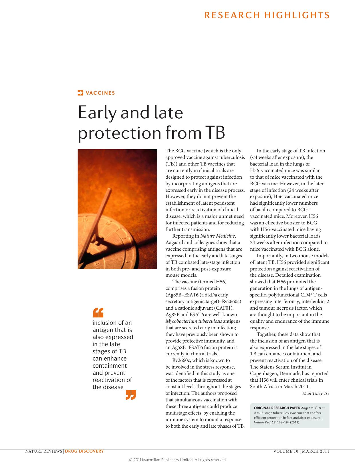 Vaccines: Early and late protection from TB by Man Tsuey Tse