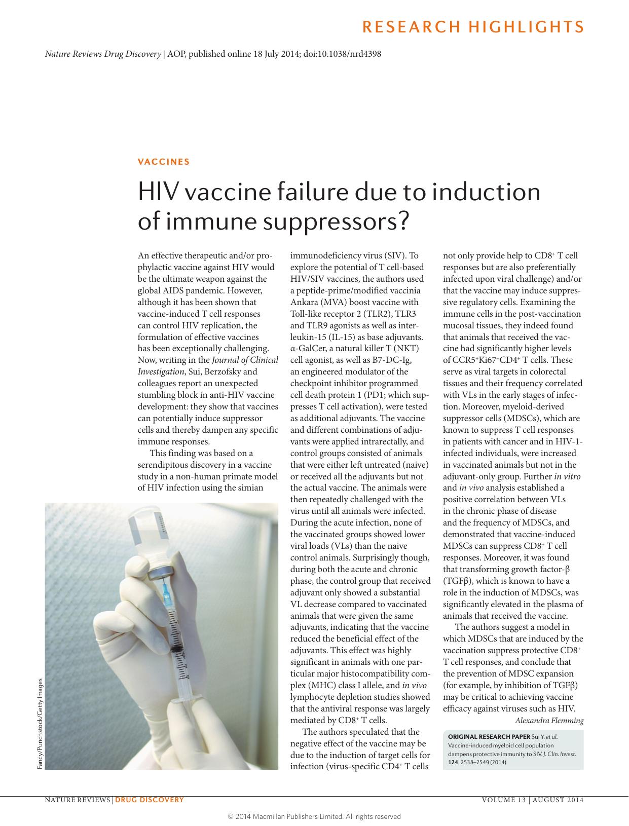 Vaccines: HIV vaccine failure due to induction of immune suppressors? by Alexandra Flemming