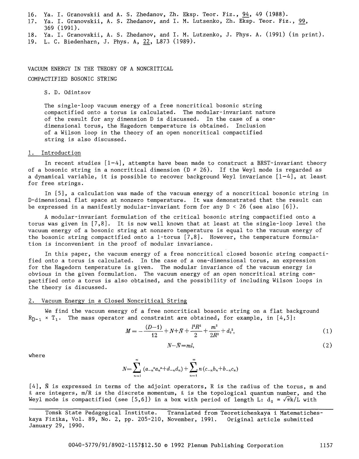 Vacuum energy in the theory of a noncritical compactified bosonic string by Unknown