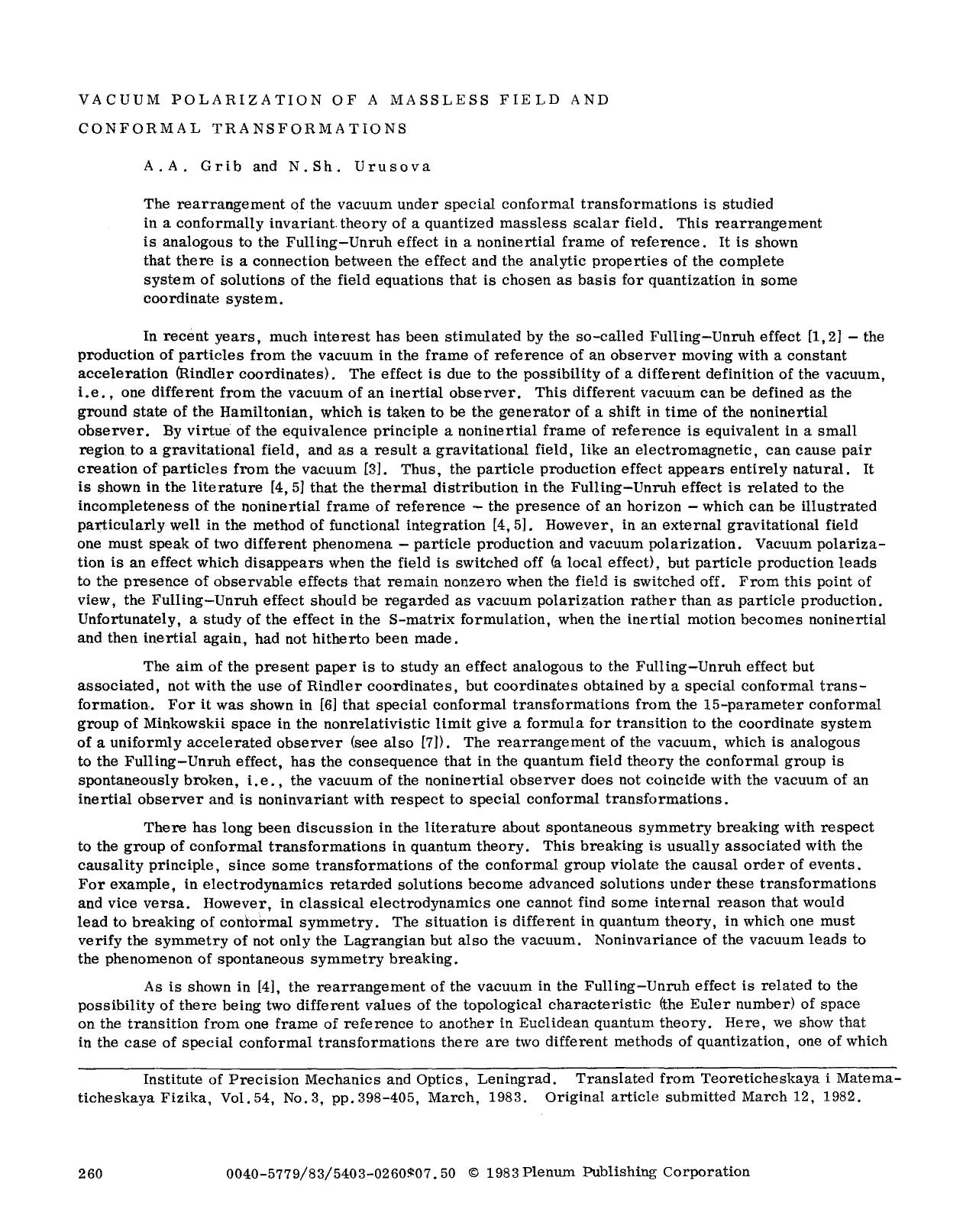 Vacuum polarization of a massless field and conformal transformations by Unknown