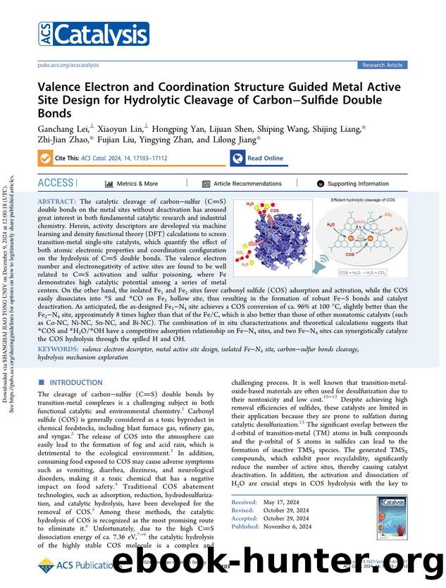 Valence Electron and Coordination Structure Guided Metal Active Site Design for Hydrolytic Cleavage of CarbonâSulfide Double Bonds by unknow