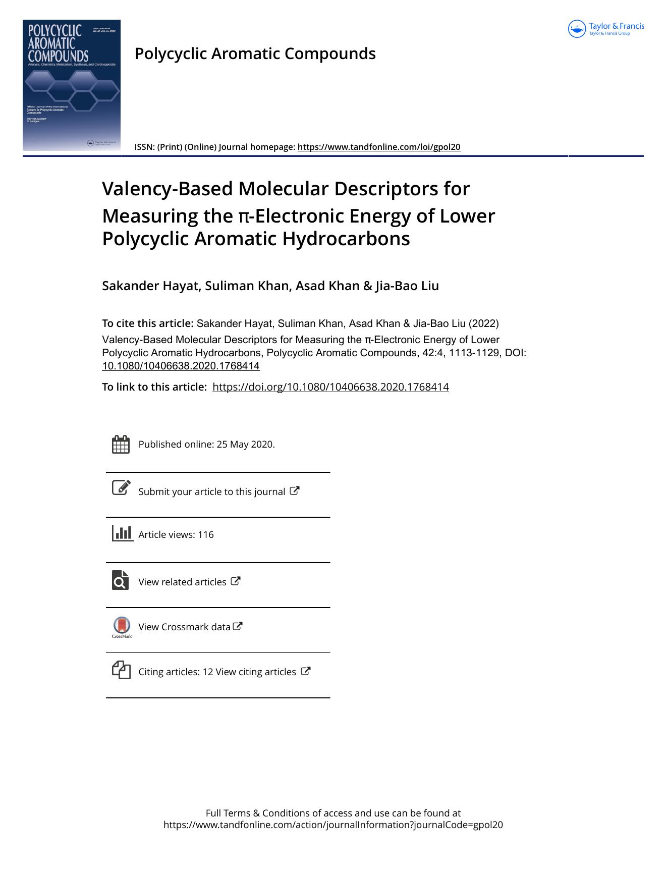 Valency-Based Molecular Descriptors for Measuring the Ï-Electronic Energy of Lower Polycyclic Aromatic Hydrocarbons by Hayat Sakander & Khan Suliman & Khan Asad & Liu Jia-Bao