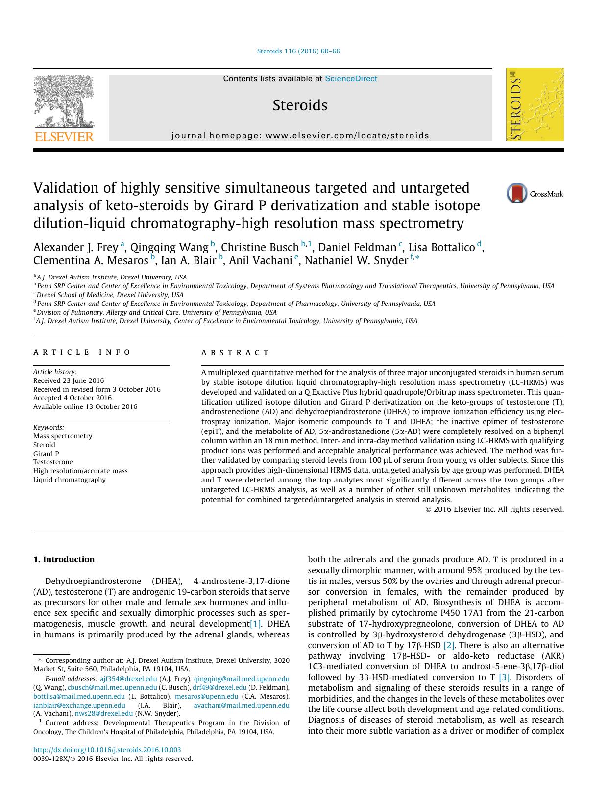 Validation of highly sensitive simultaneous targeted and untargeted analysis of keto-steroids by Girard P derivatization and stable isotope dilution-liquid chromatography-high reso by unknow