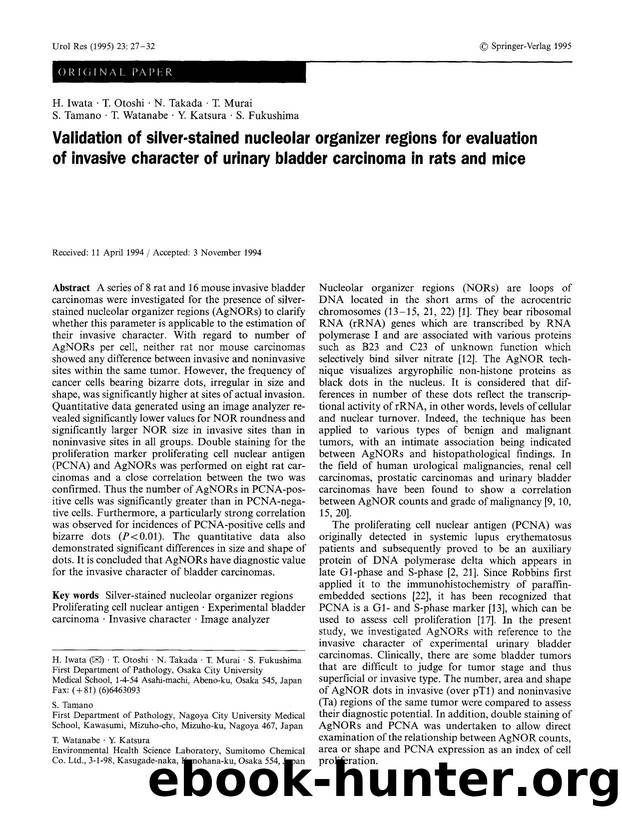 Validation of silver-stained nucleolar organizer regions for evaluation of invasive character of urinary bladder carcinoma in rats and mice by Unknown