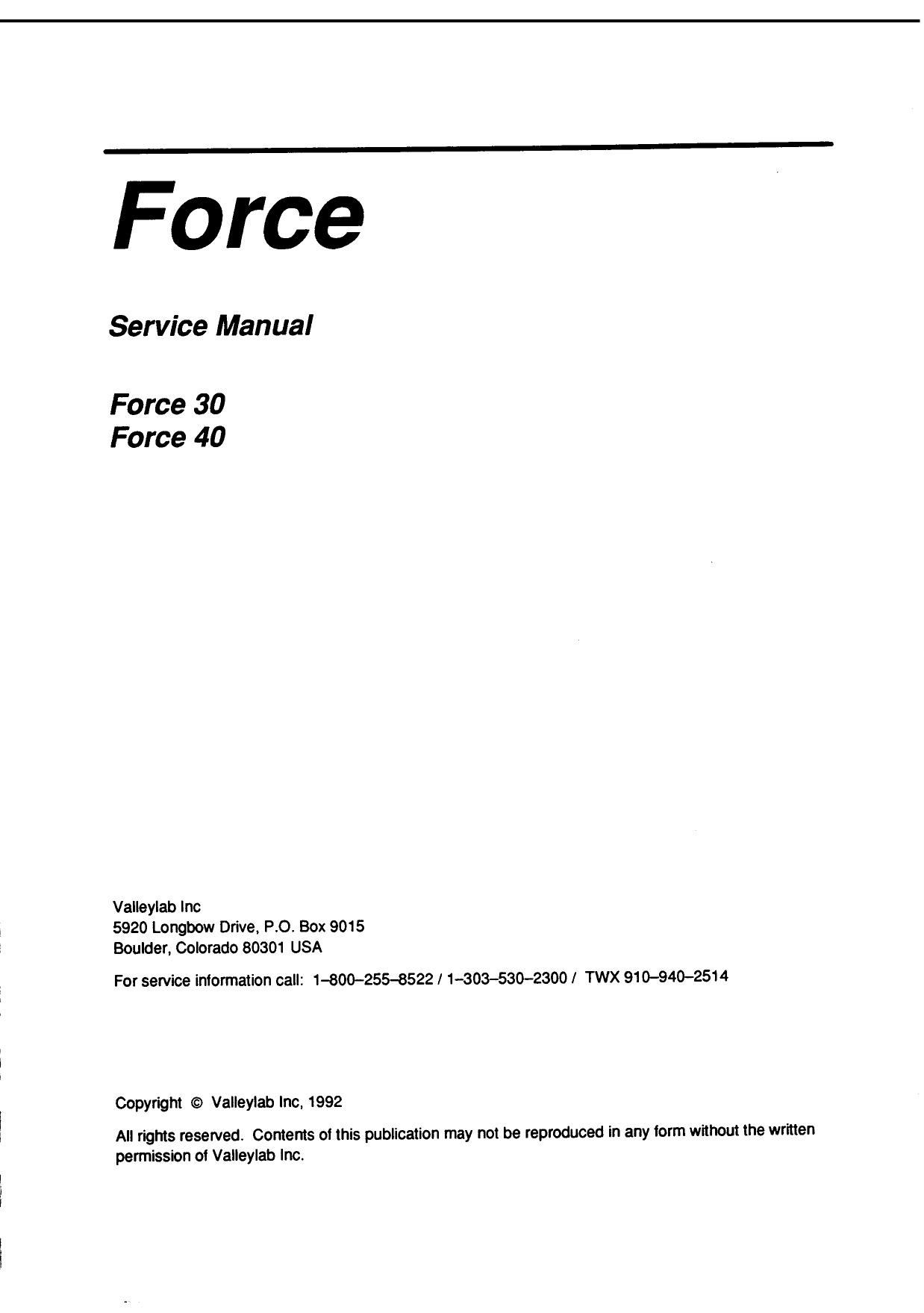 Valleylab Force 30,40 Electrosurgical Generator by Service manual