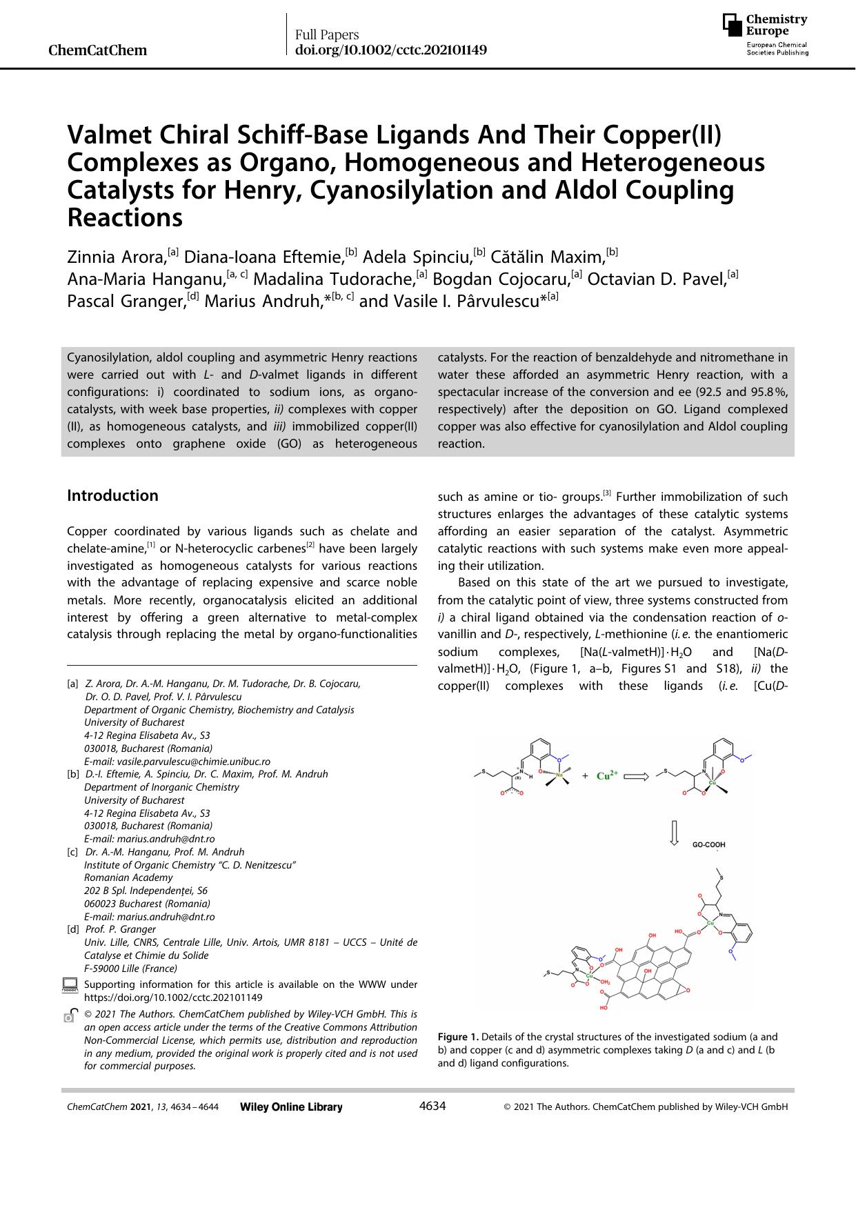 Valmet Chiral SchiffâBase Ligands And Their Copper(II) Complexes as Organo, Homogeneous and Heterogeneous Catalysts for Henry, Cyanosilylation and Aldol Coupling Reactions by Unknown