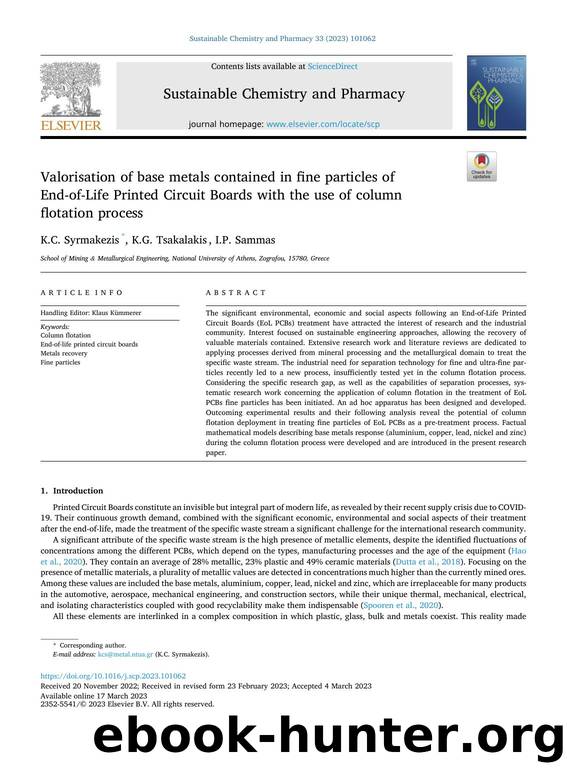 Valorisation of base metals contained in fine particles of End-of-Life Printed Circuit Boards with the use of column flotation process by K.C. Syrmakezis & K.G. Tsakalakis & I.P. Sammas
