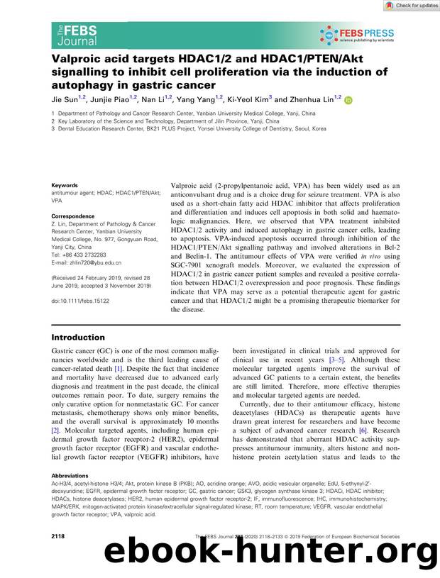 Valproic acid targets HDAC12 and HDAC1PTENAkt signalling to inhibit cell proliferation via the induction of autophagy in gastric cancer by Unknown