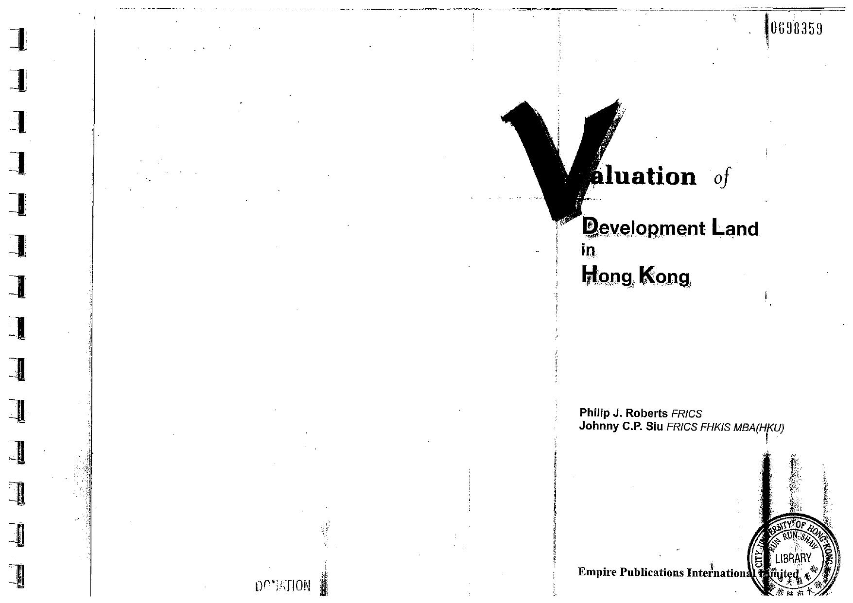 Valuation of development land in Hong Kong by Philip James Roberts