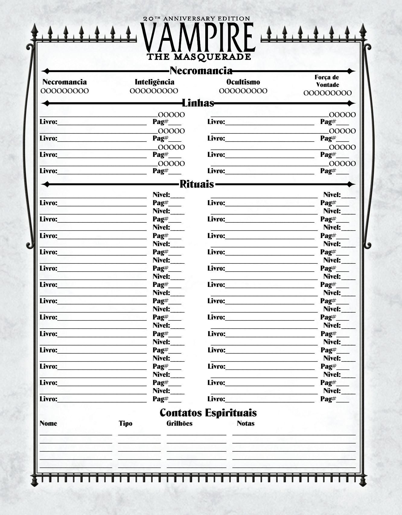 Vampire: The Masquerade 20th Aniversary Character Sheet by Character Sheet layout by MrGone