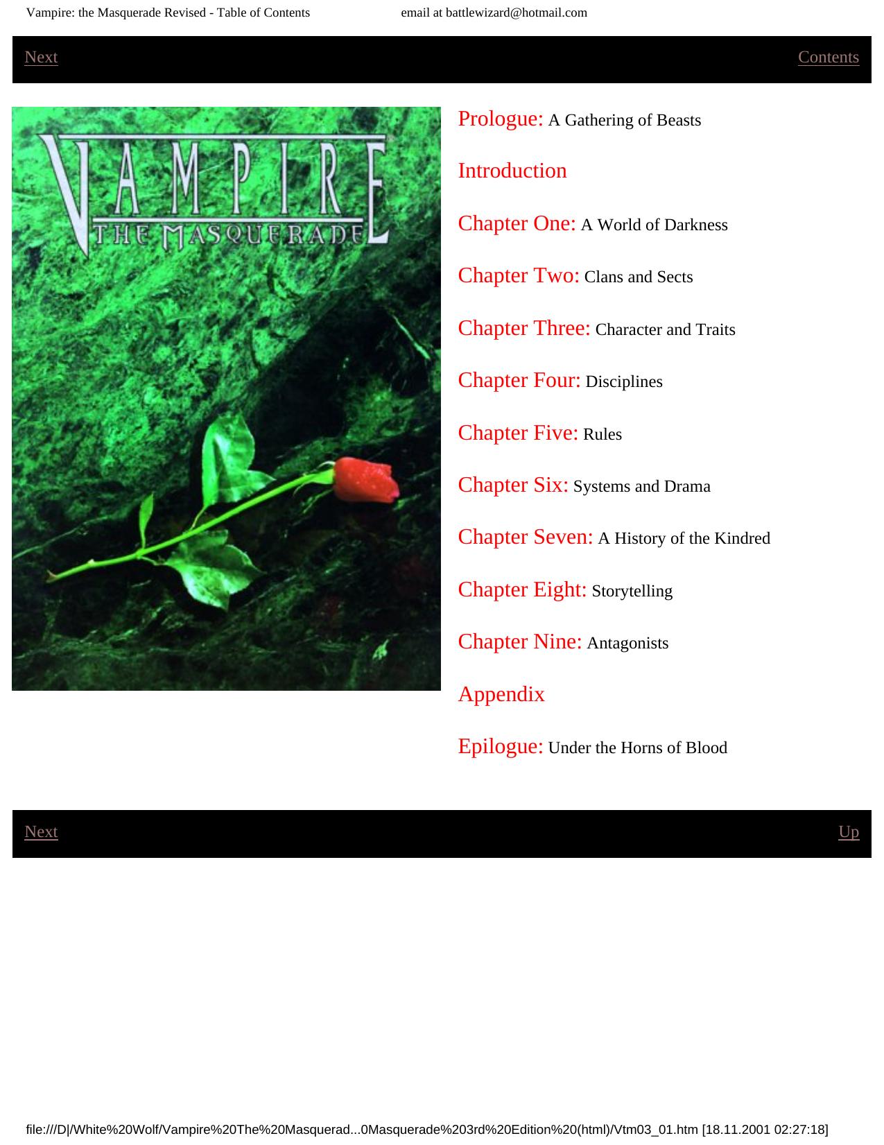 Vampire: the Masquerade Revised - Table of Contents by Text Only)