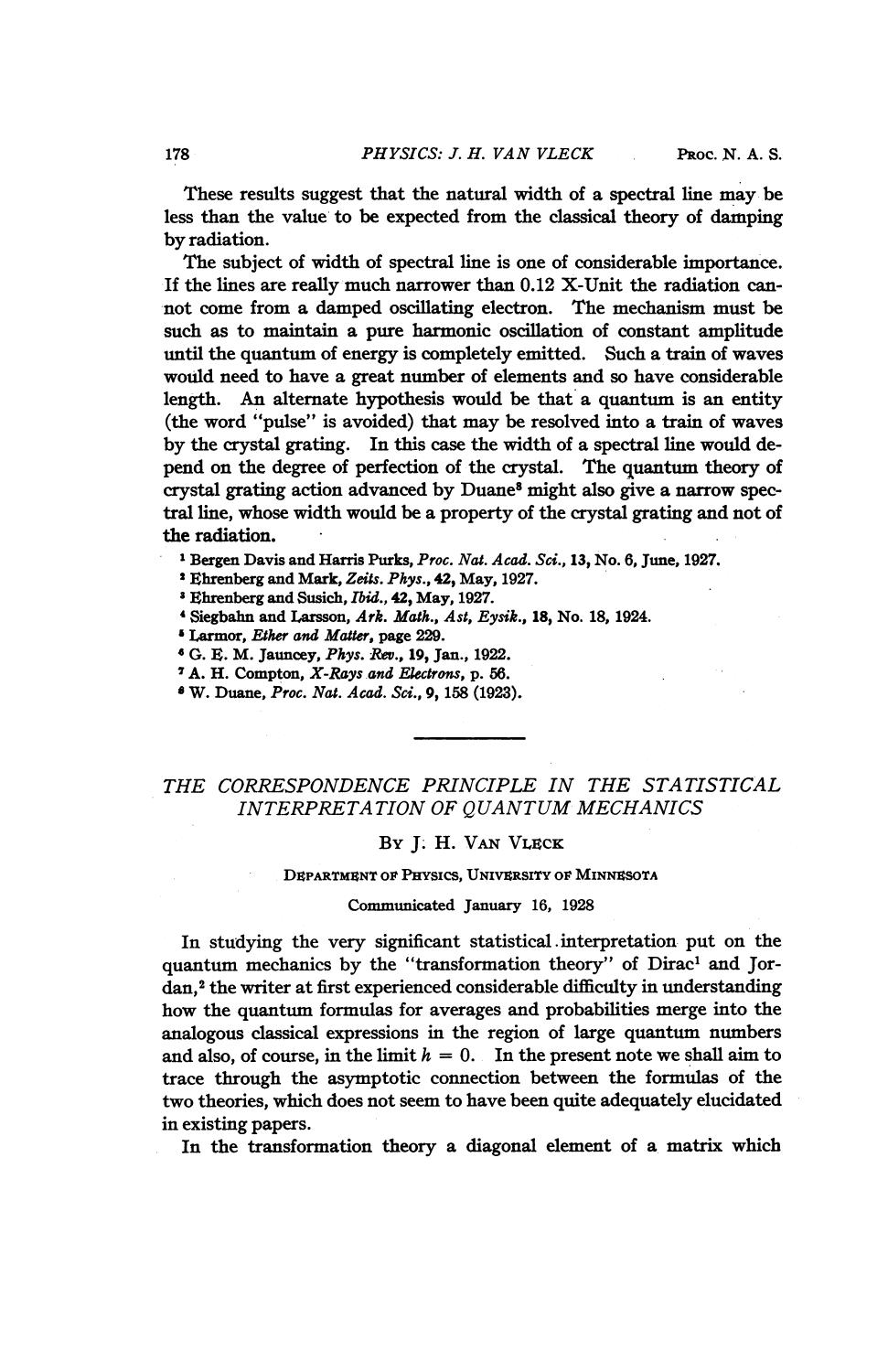 Van Vleck J. H. by The Correspondence Principle in the Statistical Interpretation of Quantum Mechanics (1928)(11s)