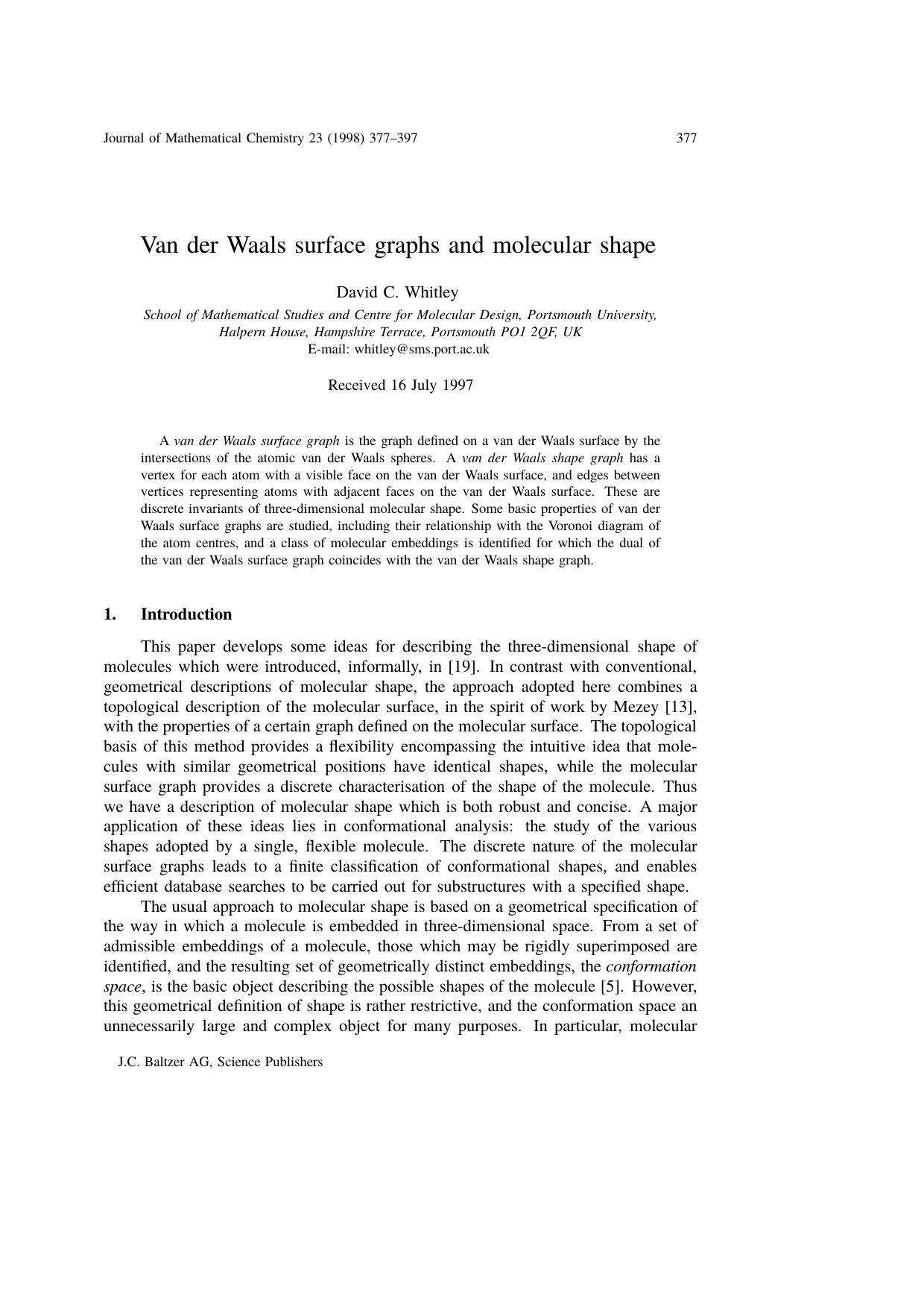 Van der Waals surface graphs and molecular shape by Unknown