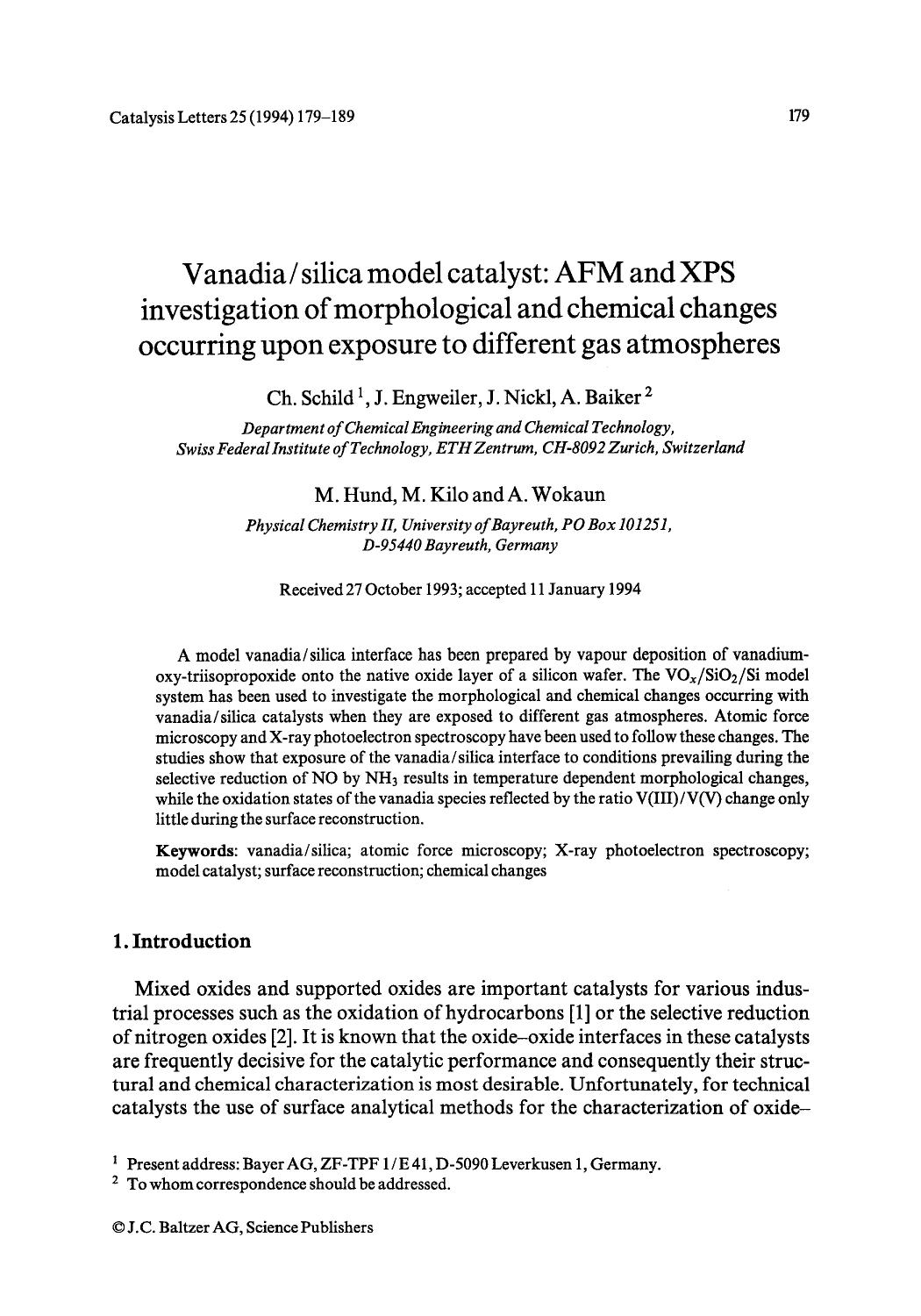 Vanadiasilica model catalyst: AFM and XPS investigation of morphological and chemical changes occurring upon exposure to different gas atmospheres by Unknown