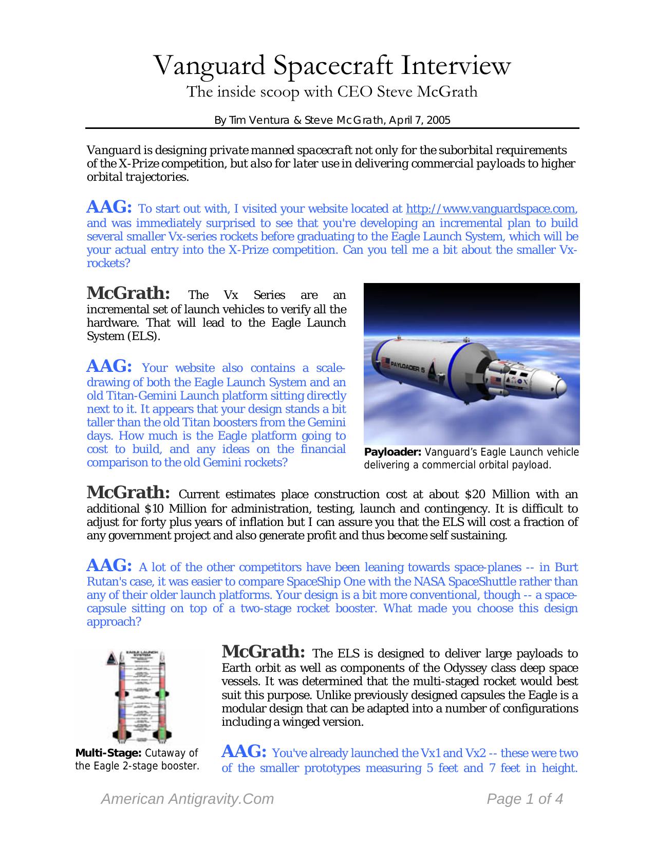 Vanguard Spacecraft Interview by Tim Ventura