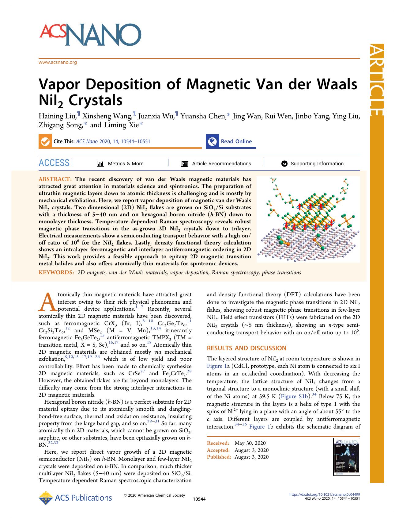 Vapor Deposition of Magnetic Van der Waals NiI2 Crystals by unknow