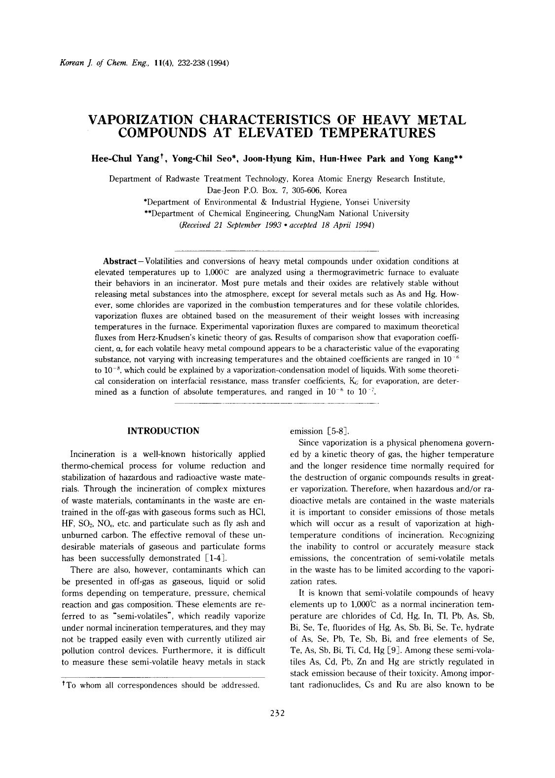 Vaporization characteristics of heavy metal compounds at elevated temperatures by Unknown