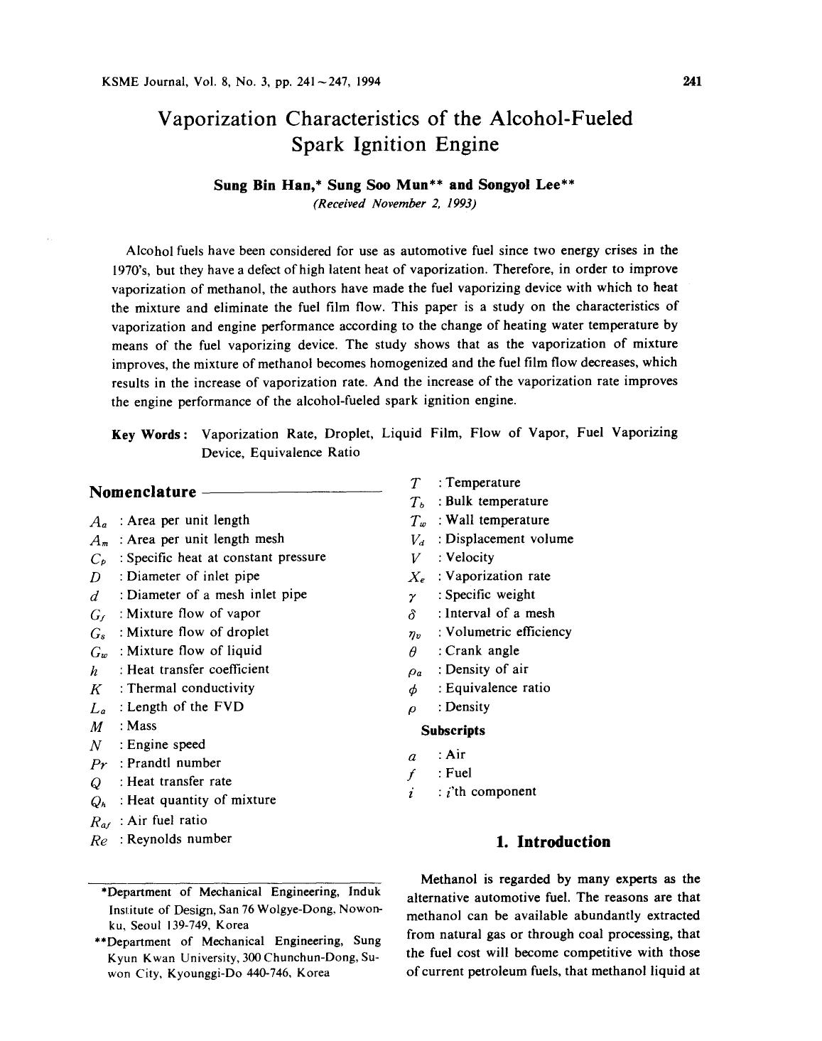 Vaporization characteristics of the alcohol-fueled spark ignition engine by Unknown