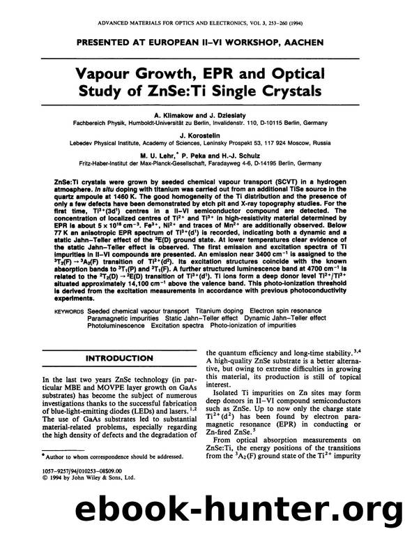 Vapour growth, EPR and optical study of Znse:Ti single crystals by Unknown