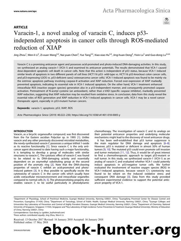 Varacin-1, a novel analog of varacin C, induces p53-independent apoptosis in cancer cells through ROS-mediated reduction of XIAP by unknow