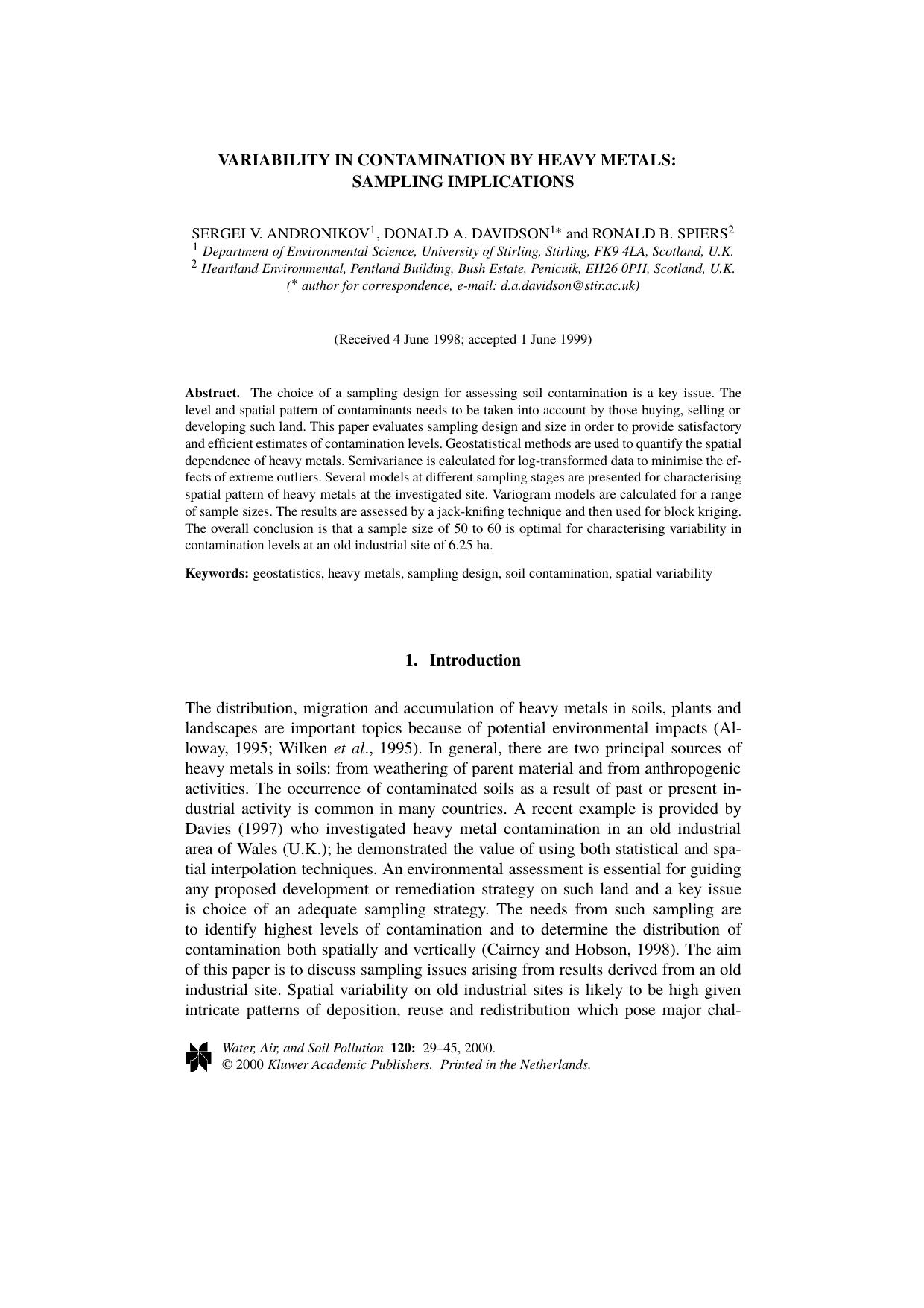 Variability in Contamination by Heavy Metals: Sampling Implications by Unknown