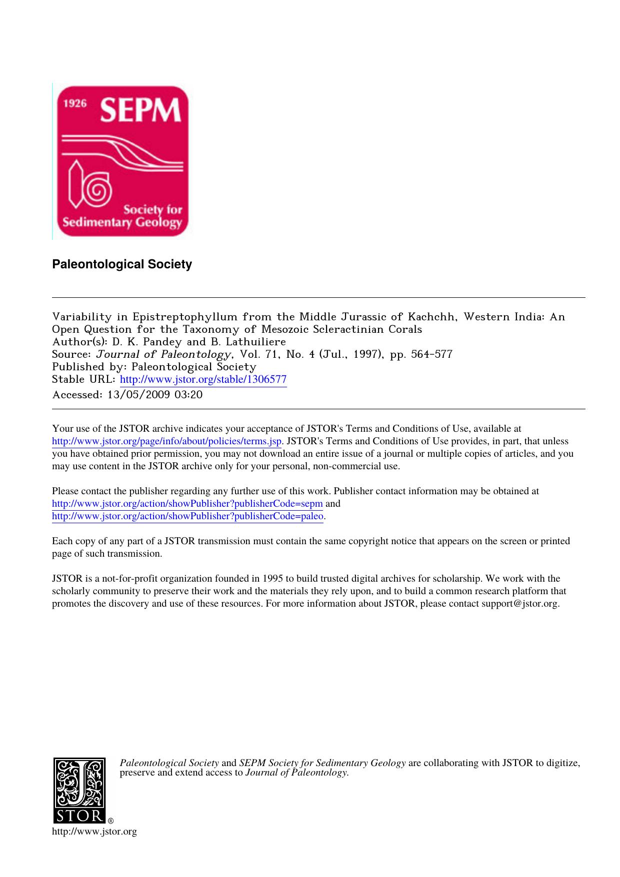 Variability in Epistreptophyllum from the Middle Jurassic of Kachchh, Western India: An Open Question for the Taxonomy of Mesozoic Scleractinian Corals by Unknown