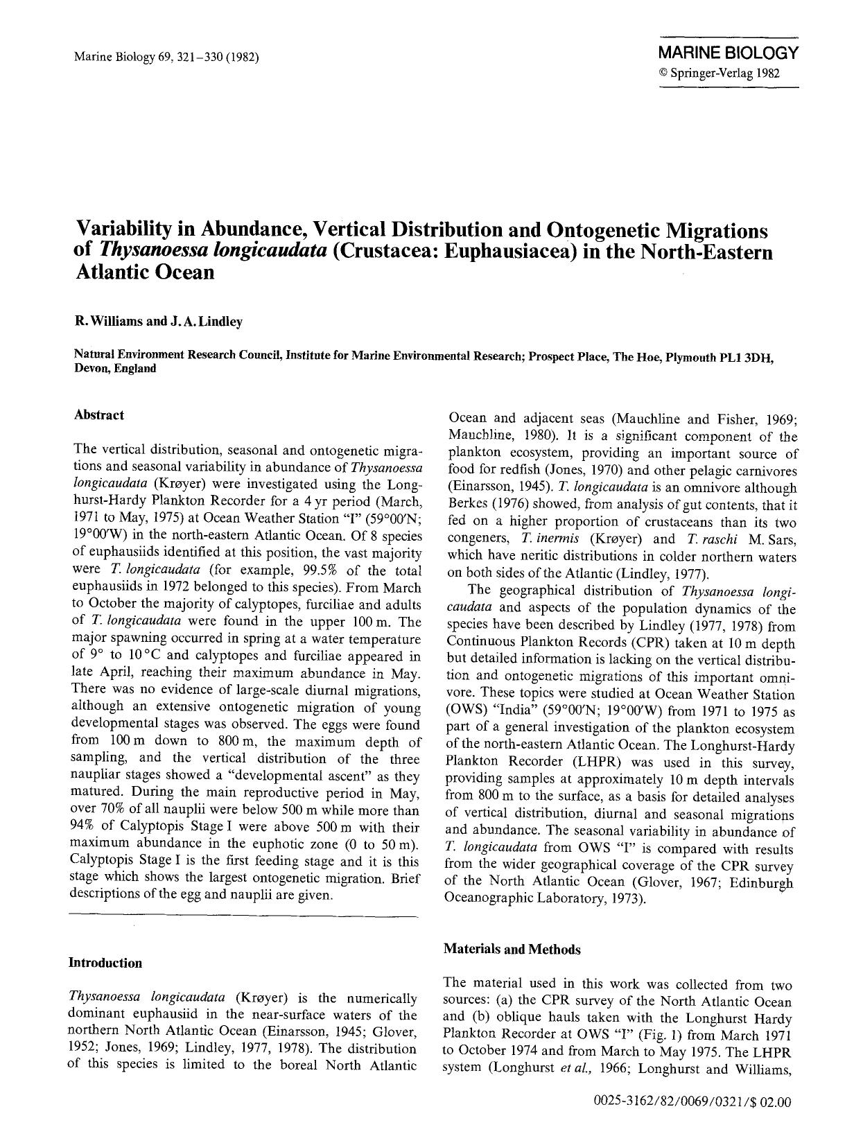 Variability in abundance, vertical distribution and ontogenetic migrations of <Emphasis Type="Italic">Thysanoessa longicaudata<Emphasis> (Crustacea: Euphausiacea) in the north-eastern Atlantic Ocean by Unknown