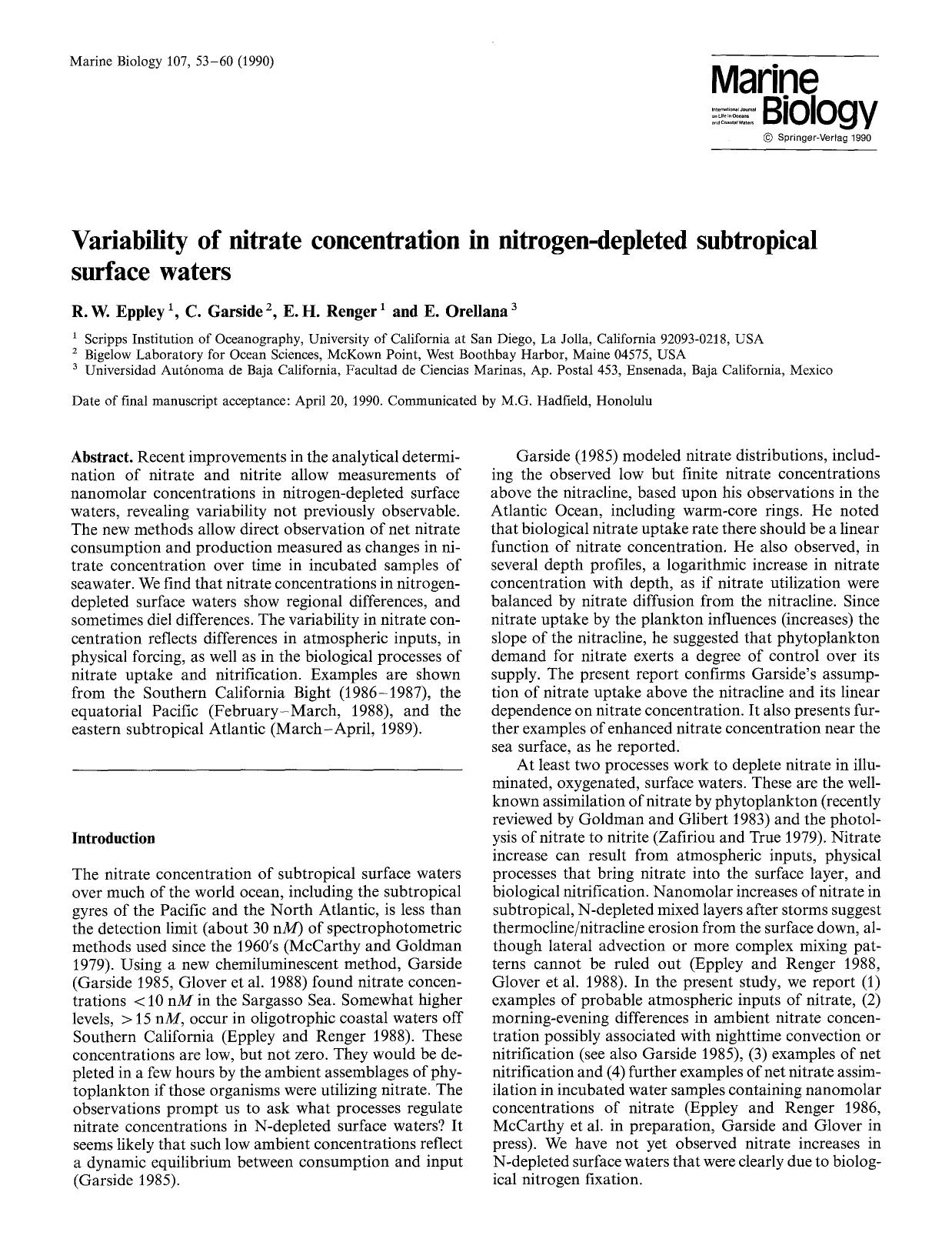 Variability of nitrate concentration in nitrogen-depleted subtropical surface waters by Unknown