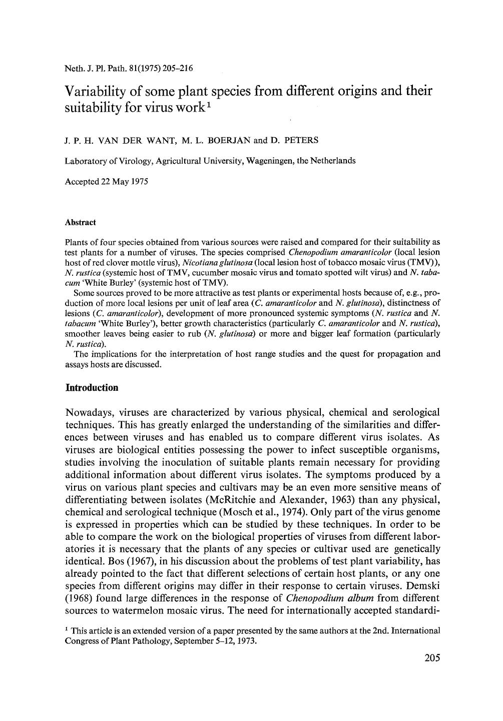 Variability of some plant species from different origins and their suitability for virus work by Unknown