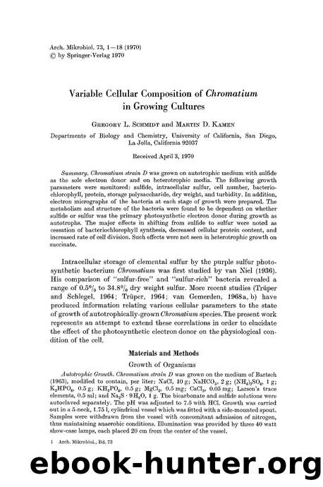 Variable cellular composition of <Emphasis Type="Italic">Chromatium<Emphasis> in growing cultures by Unknown