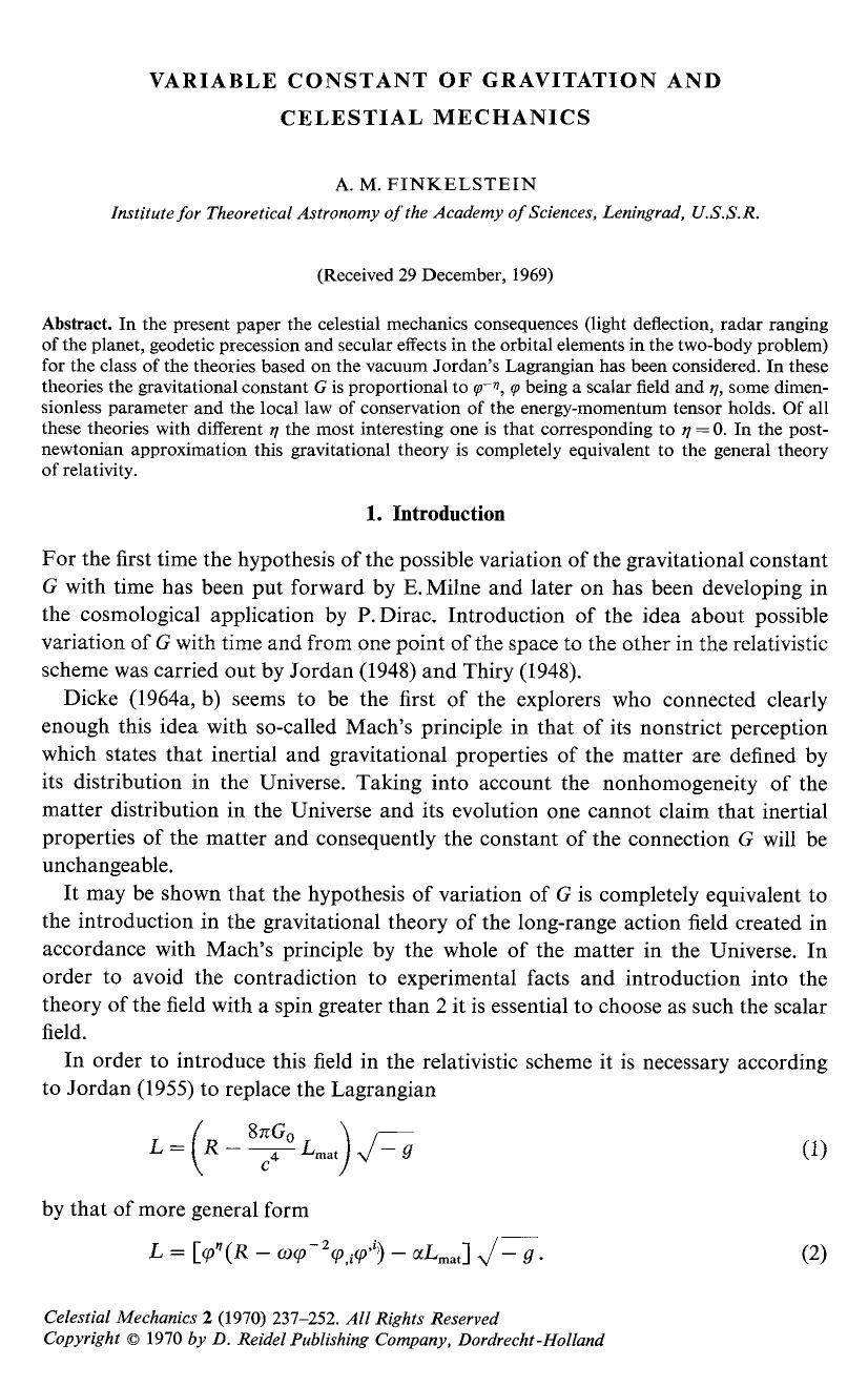 Variable constant of gravitation and celestial mechanics by Unknown
