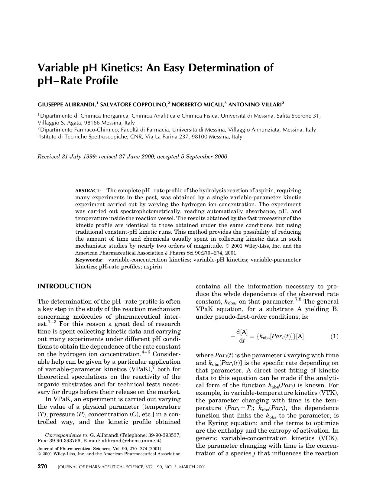 Variable pH kinetics: An easy determination of pH-rate profile by Unknown