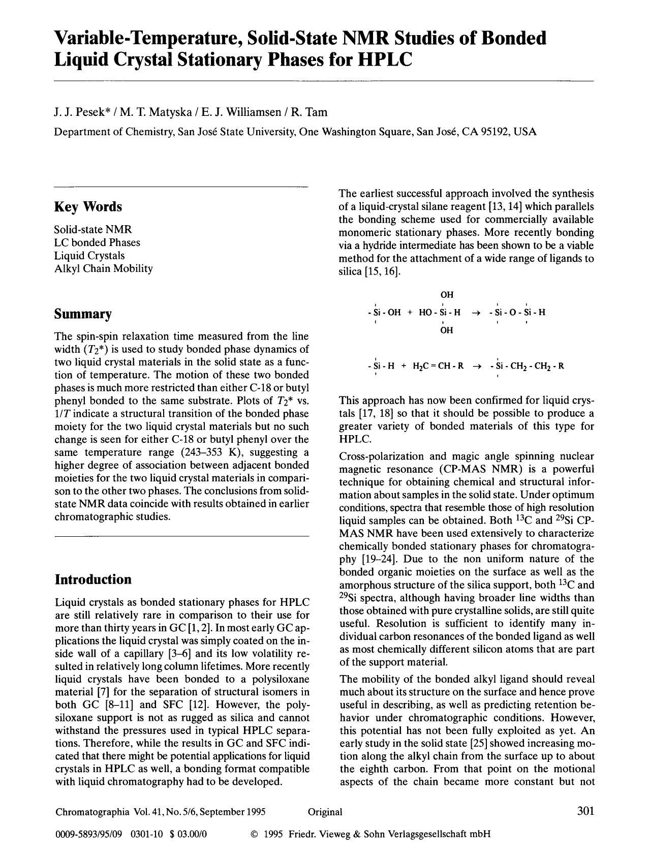 Variable-temperature, solid-state NMR studies of bonded liquid crystal stationary phases for HPLC by Unknown