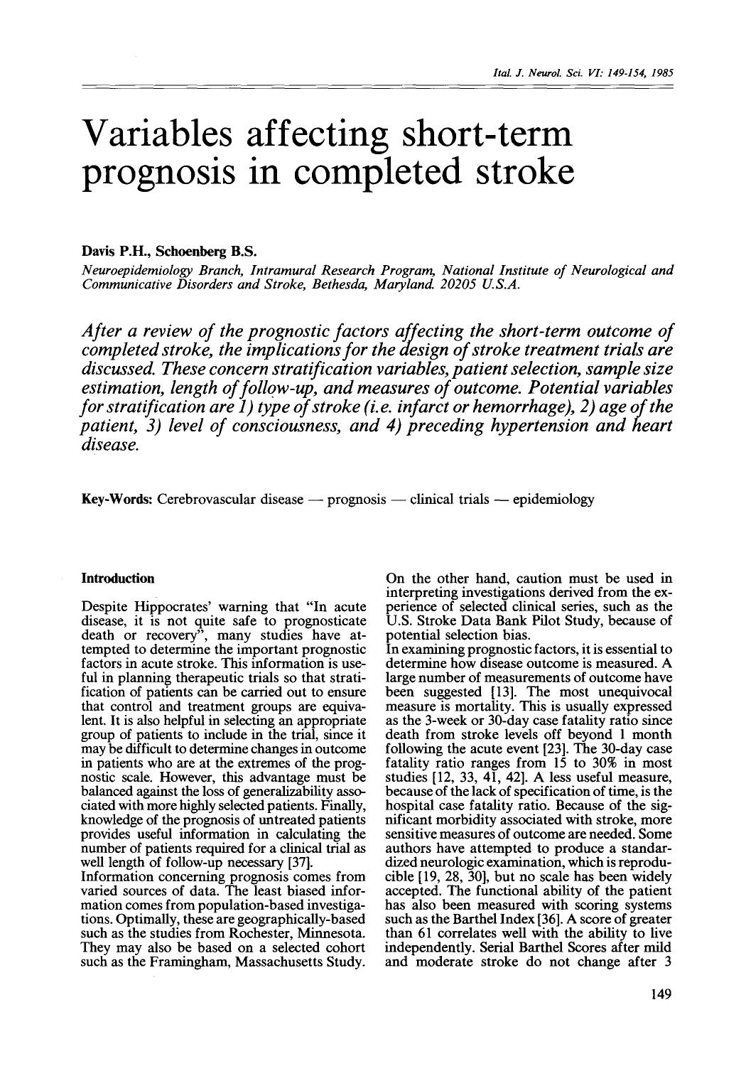 Variables affecting short-term prognosis in completed stroke by Unknown