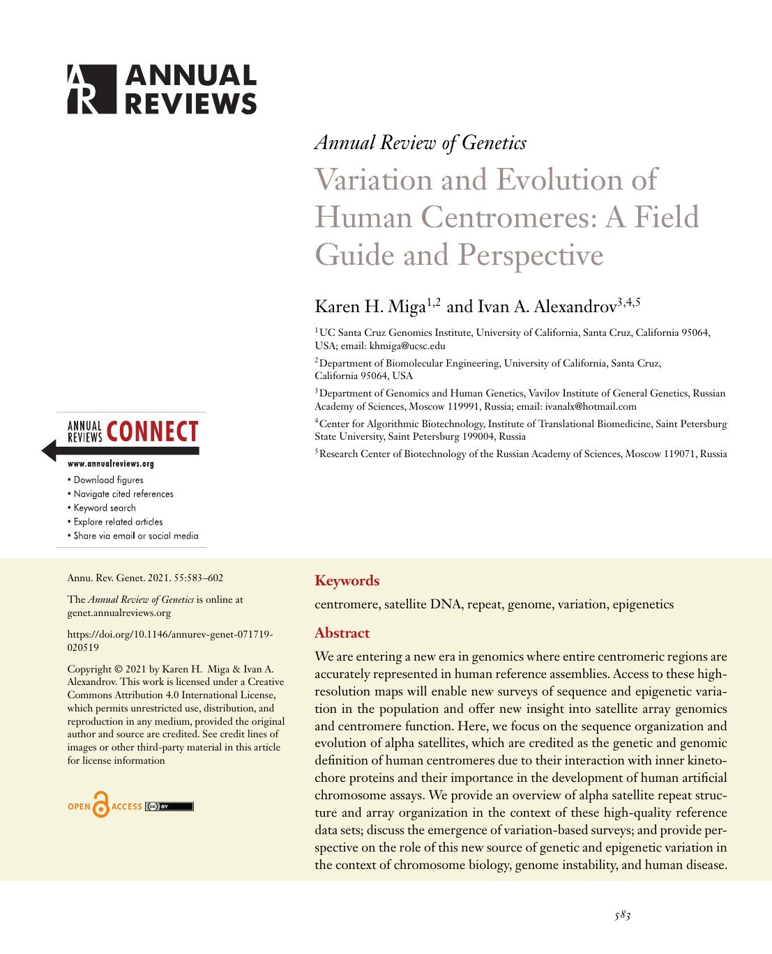 Variation and Evolution of Human Centromeres: A Field Guide and Perspective by Karen H. Miga and Ivan A. Alexandrov