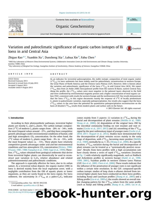Variation and paleoclimatic significance of organic carbon isotopes of Ili loess in arid Central Asia by Zhiguo Rao & Yuanbin Xu & Dunsheng Xia & Luhua Xie & Fahu Chen