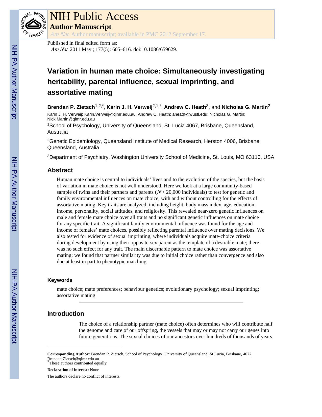 Variation in Human Mate Choice by unknow