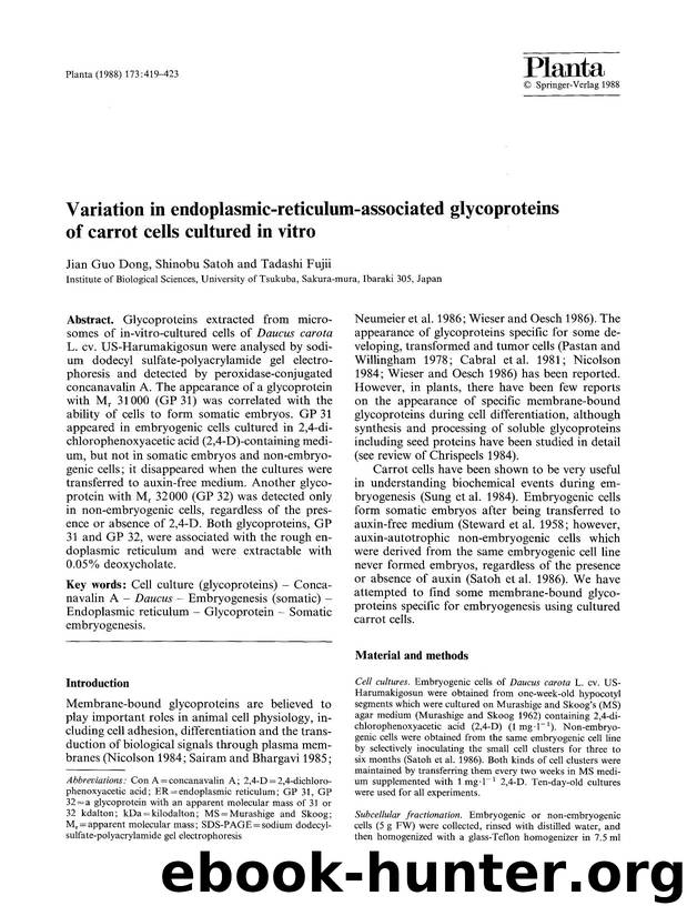 Variation in endoplasmic-reticulum-associated glycoproteins of carrot cells cultured in vitro by Unknown
