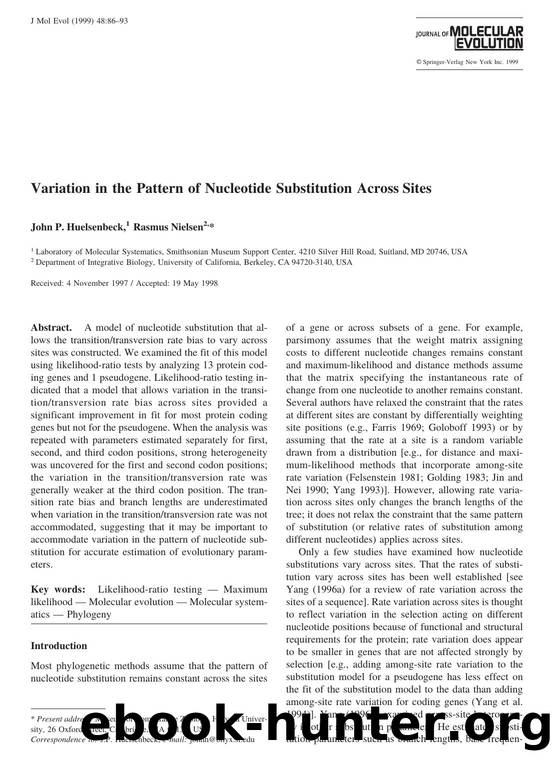 Variation in the Pattern of Nucleotide Substitution Across Sites by Huelsenbeck J. et al
