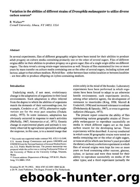 Variation in the abillties of different strains of  <Emphasis Type="Italic">Drosophila melanogaster <Emphasis> to utilize diverse carbon sources by Unknown