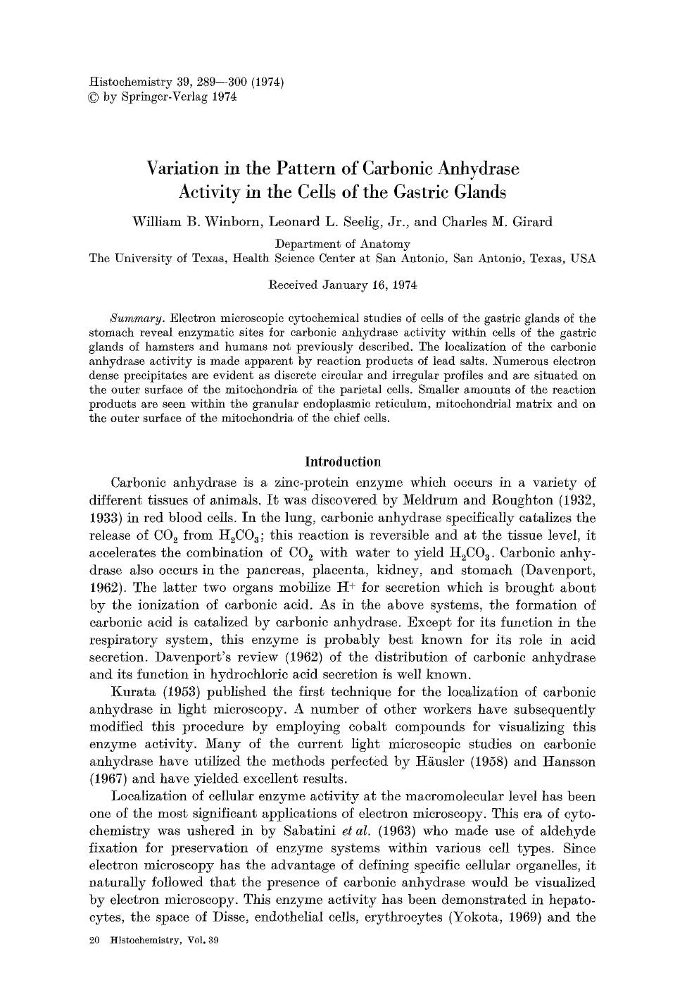 Variation in the pattern of carbonic anhydrase activity in the cells of the gastric glands by Unknown