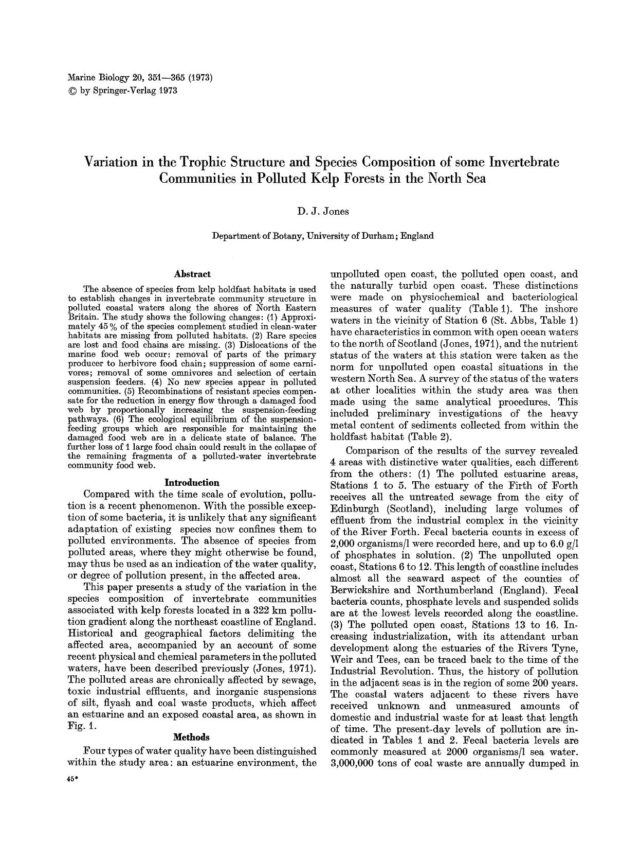 Variation in the trophic structure and species composition of some invertebrate communities in polluted kelp forests in the North Sea by Unknown