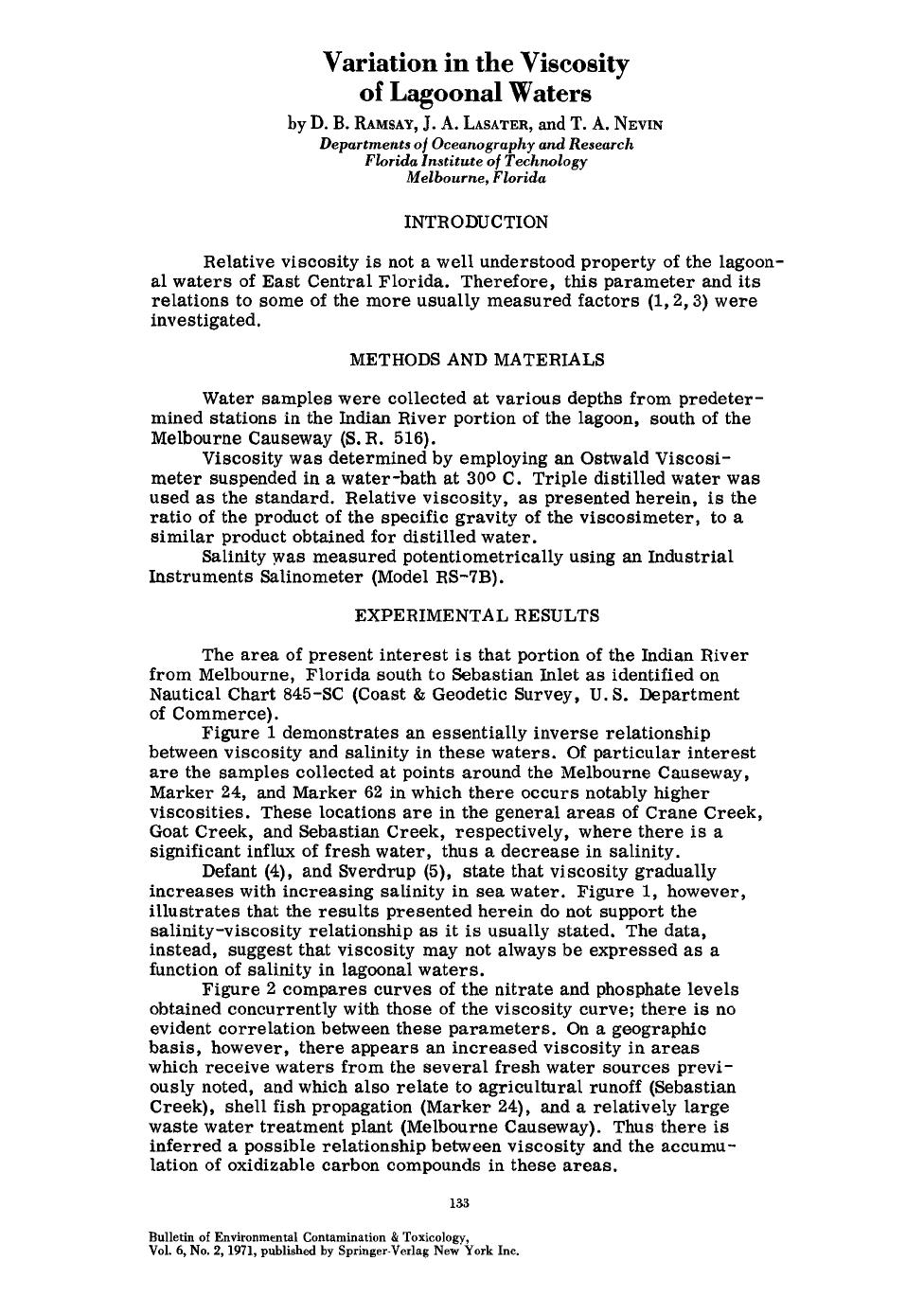 Variation in the viscosity of lagoonal waters by Unknown