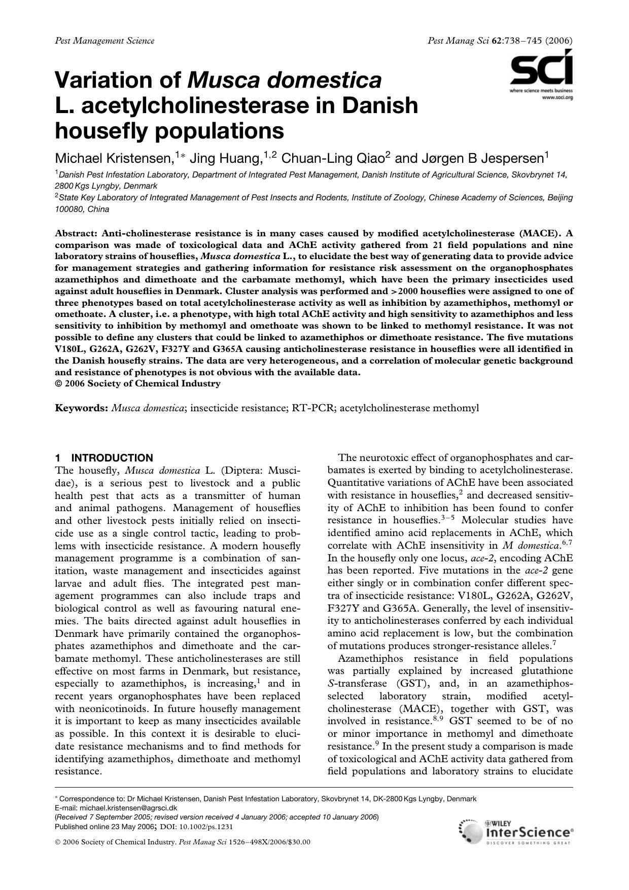 Variation of Musca domestica L. acetylcholinesterase in Danish housefly populations by Unknown