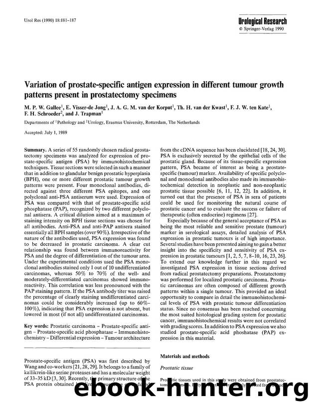 Variation of prostate-specific antigen expression in different tumour growth patterns present in prostatectomy specimens by Unknown
