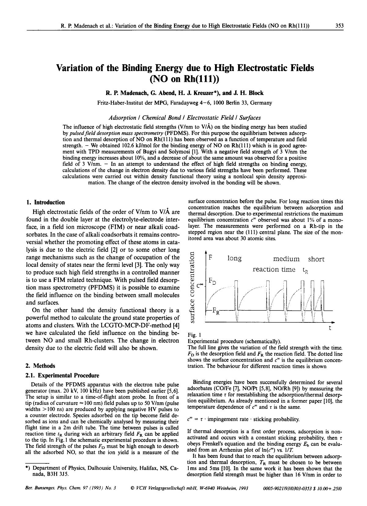 Variation of the Binding Energy due to High Electrostatic Fields (NO on Rh(111)) by Unknown